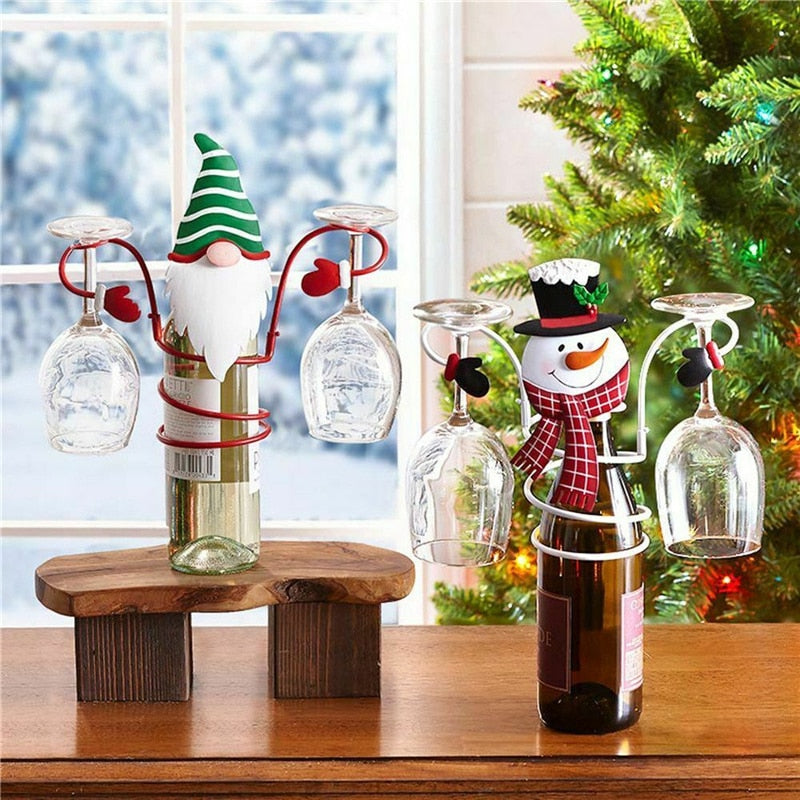 Wine Bottle Holders Glass Wine Rack Christmas Decoration for Home Organizer Rack Desktop Shelves Snowman Xmas Gift New Year 2022