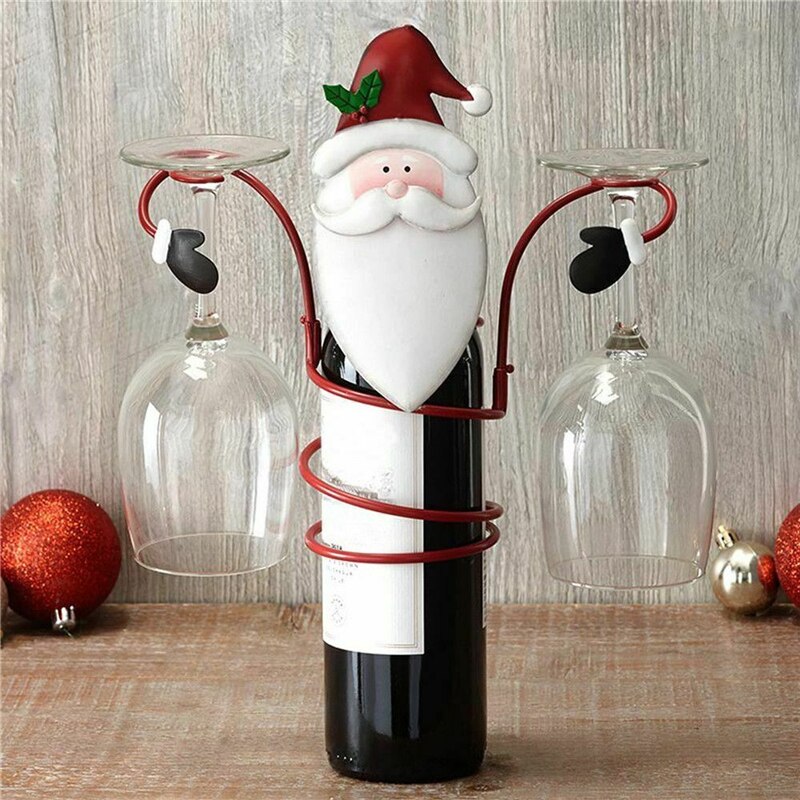 Wine Bottle Holders Glass Wine Rack Christmas Decoration for Home Organizer Rack Desktop Shelves Snowman Xmas Gift New Year 2022