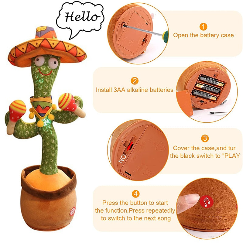 Lovely Dancing Cactus Talking Toy USB Charging Sound Record Repeat Doll Kawaii Cactus Kids Education Toys Gift Birthday Present